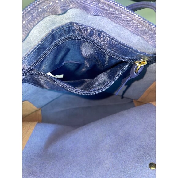 Joy Mangano Brown And Blue Leather Colorblock Tote Bag Sz L - NWOT - Picture 8 of 10